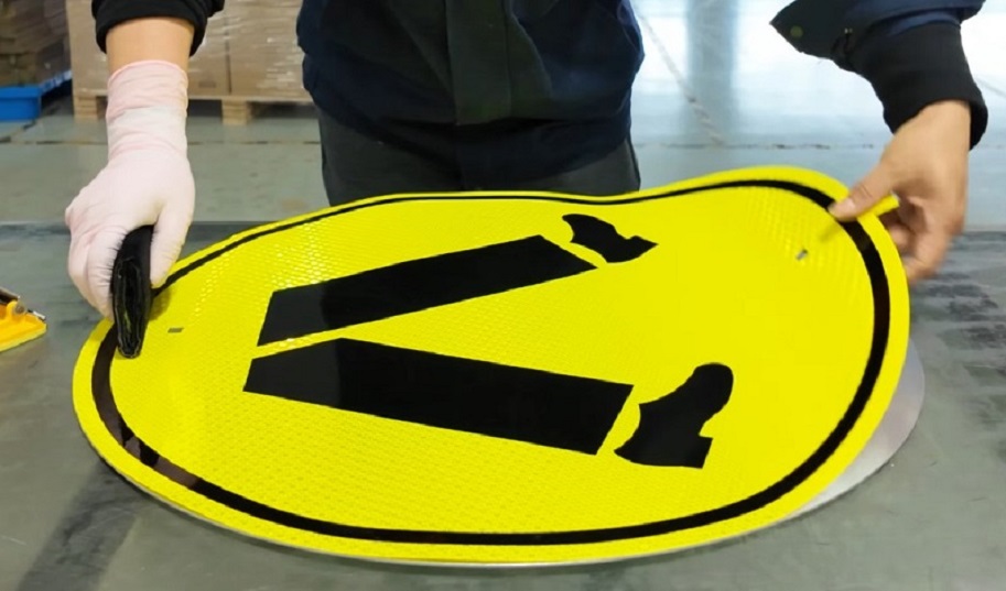 Metal road sign